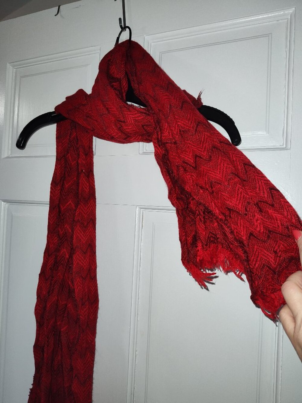 Red Chevron Fringe Scarf Lightweight Winter Wrap